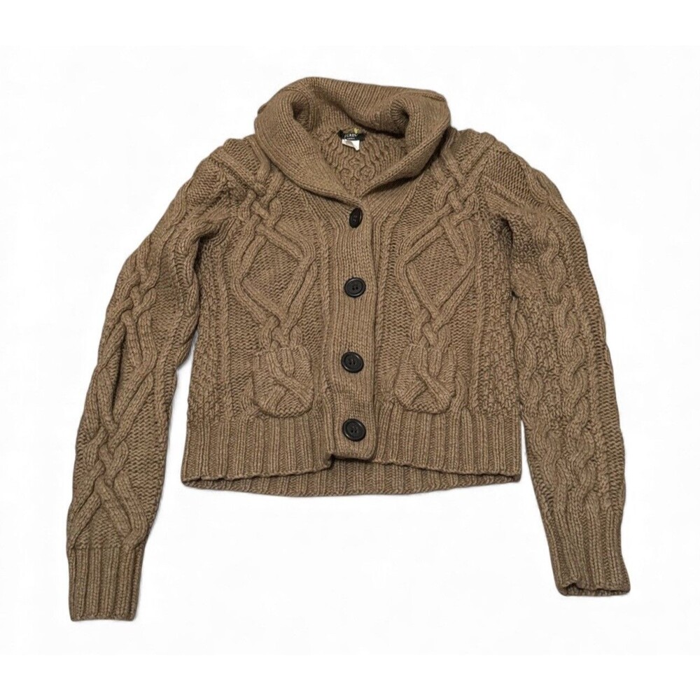 VTG J Crew Fisherman’s Cableknit Sweater Handknit Shawl Neck Cardigan XS-S
